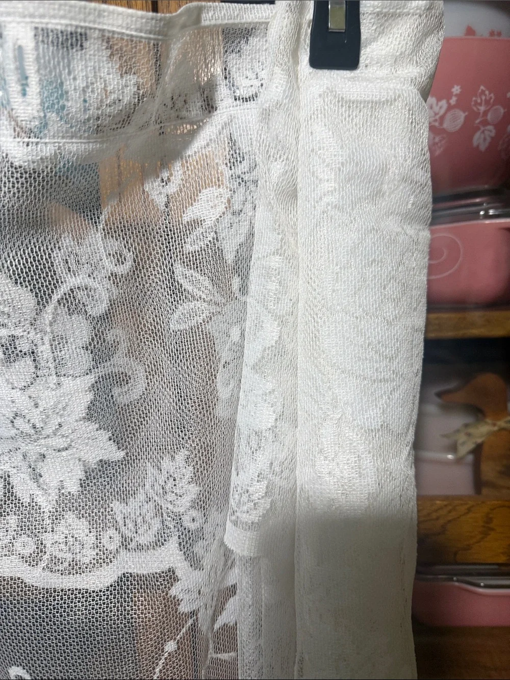 Vintage bright white lace floral ivy leaves shower curtain cottagecore